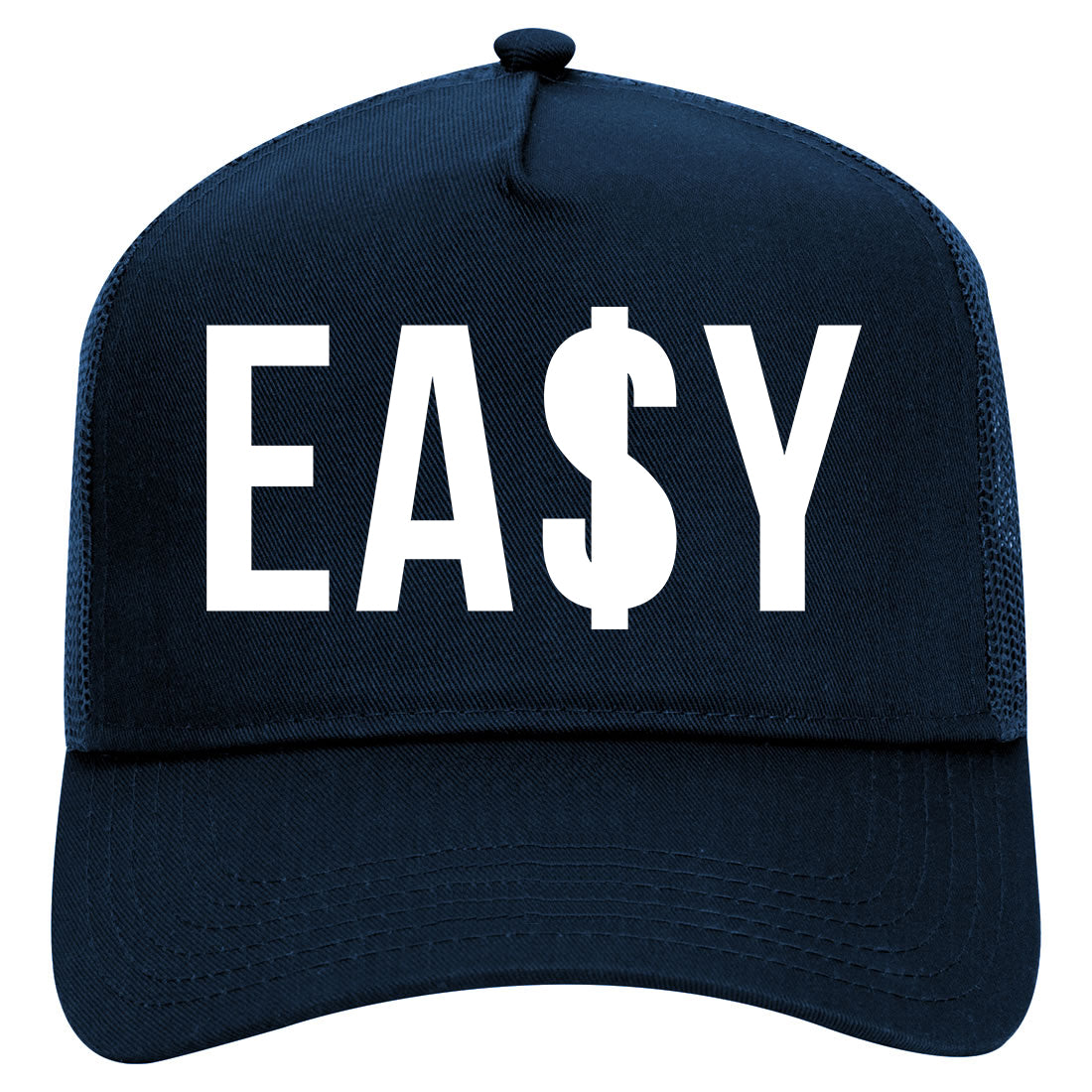 Easy Money Mens Mesh Trucker Hat Navy Blue