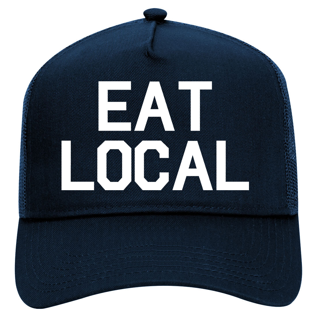 Eat Local Buy Mens Mesh Trucker Hat Navy Blue