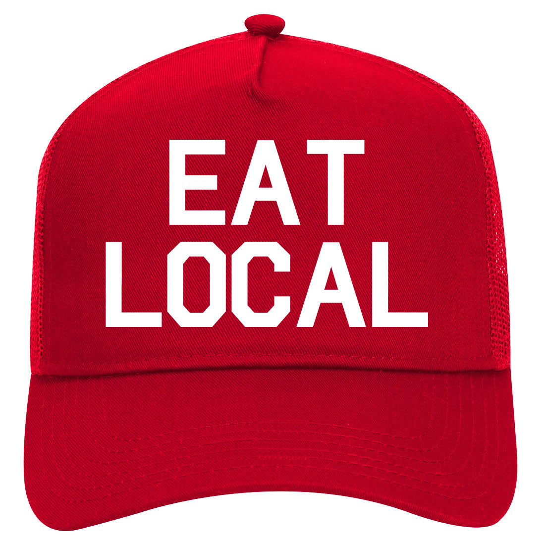 Eat Local Buy Mens Mesh Trucker Hat Red