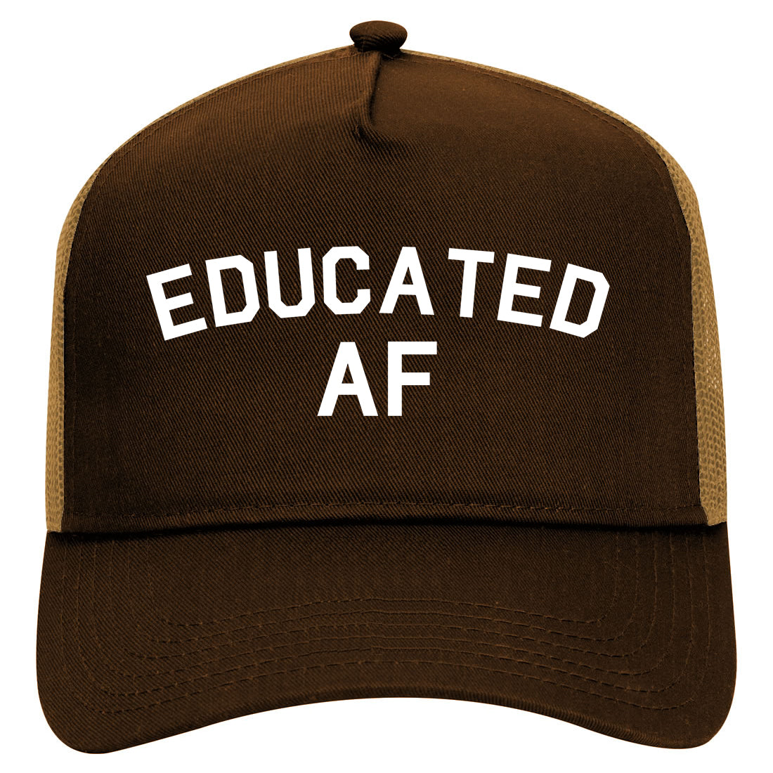 Educated AF Funny Graduation Mens Mesh Trucker Hat Brown
