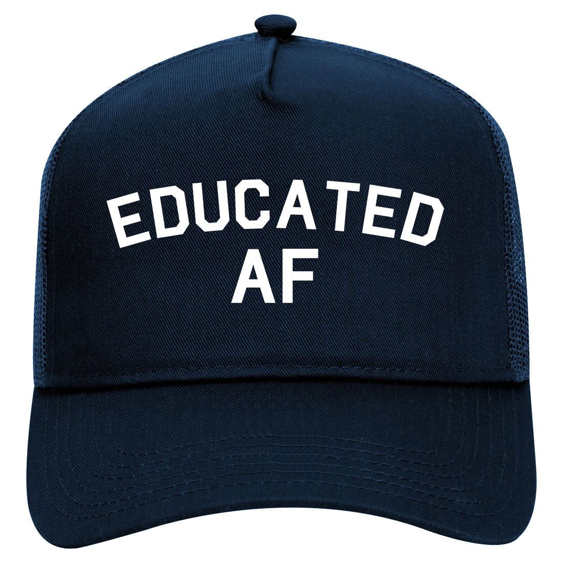 Educated AF Funny Graduation Mens Mesh Trucker Hat Navy Blue