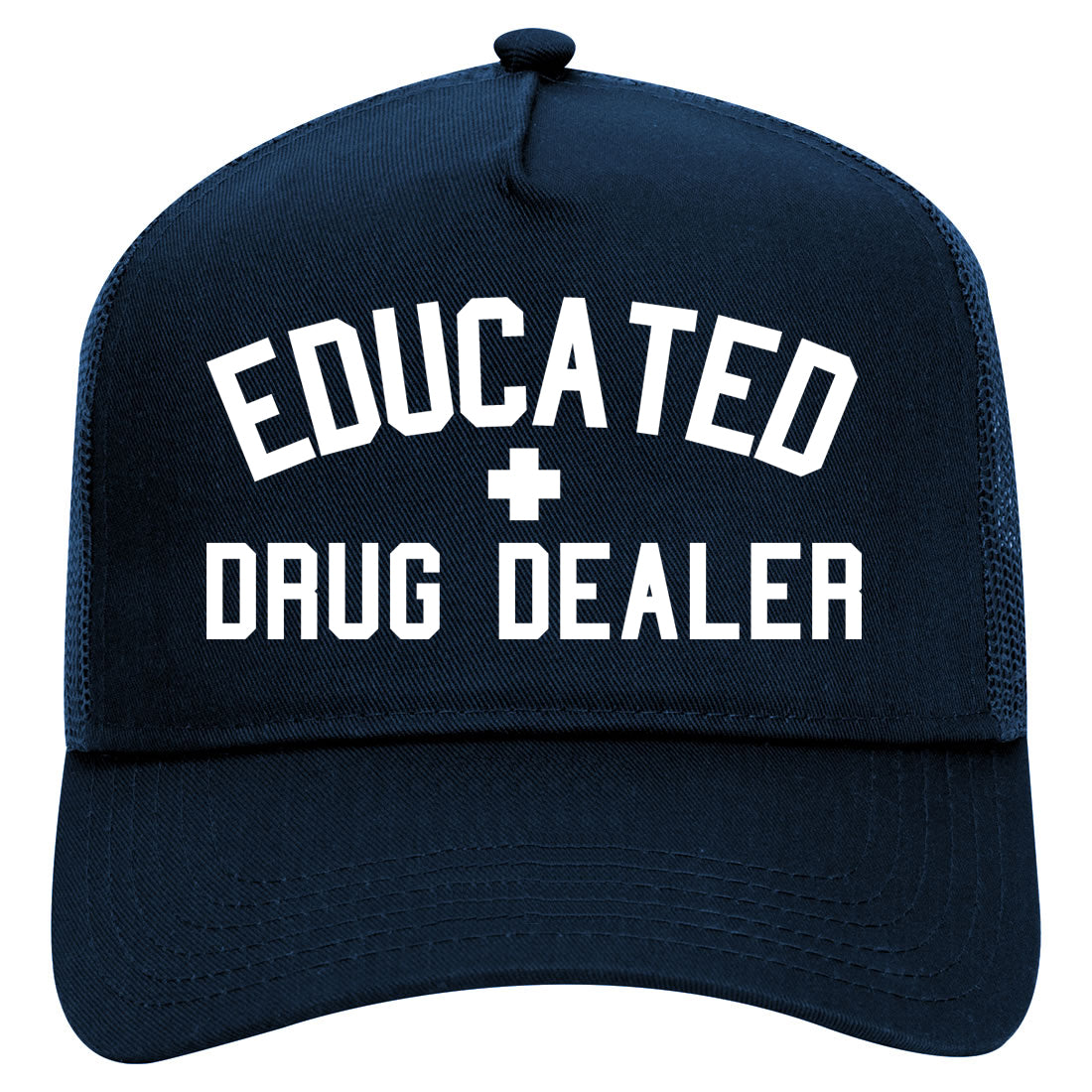 Educated Drug Dealer Mens Mesh Trucker Hat Navy Blue