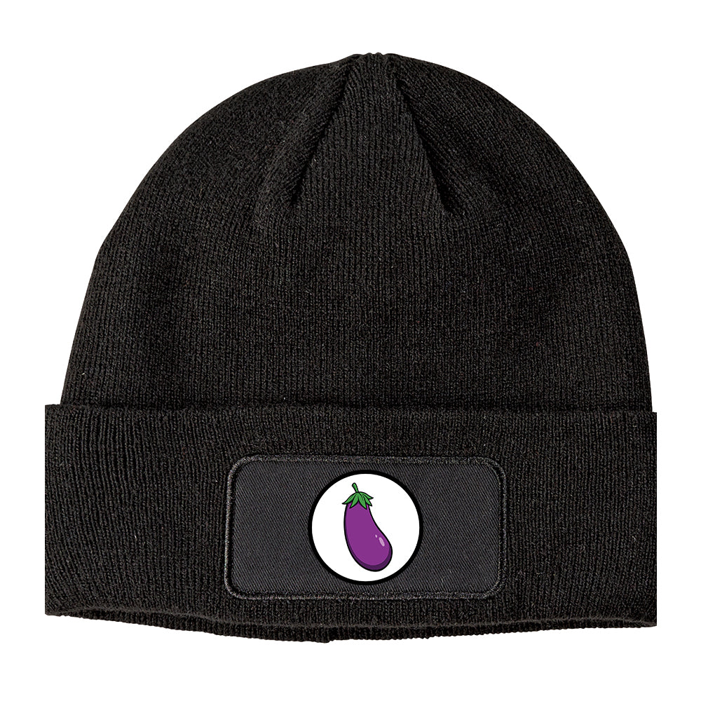 Eggplant Symbol Winter Knit Adult Beanie Hat Black