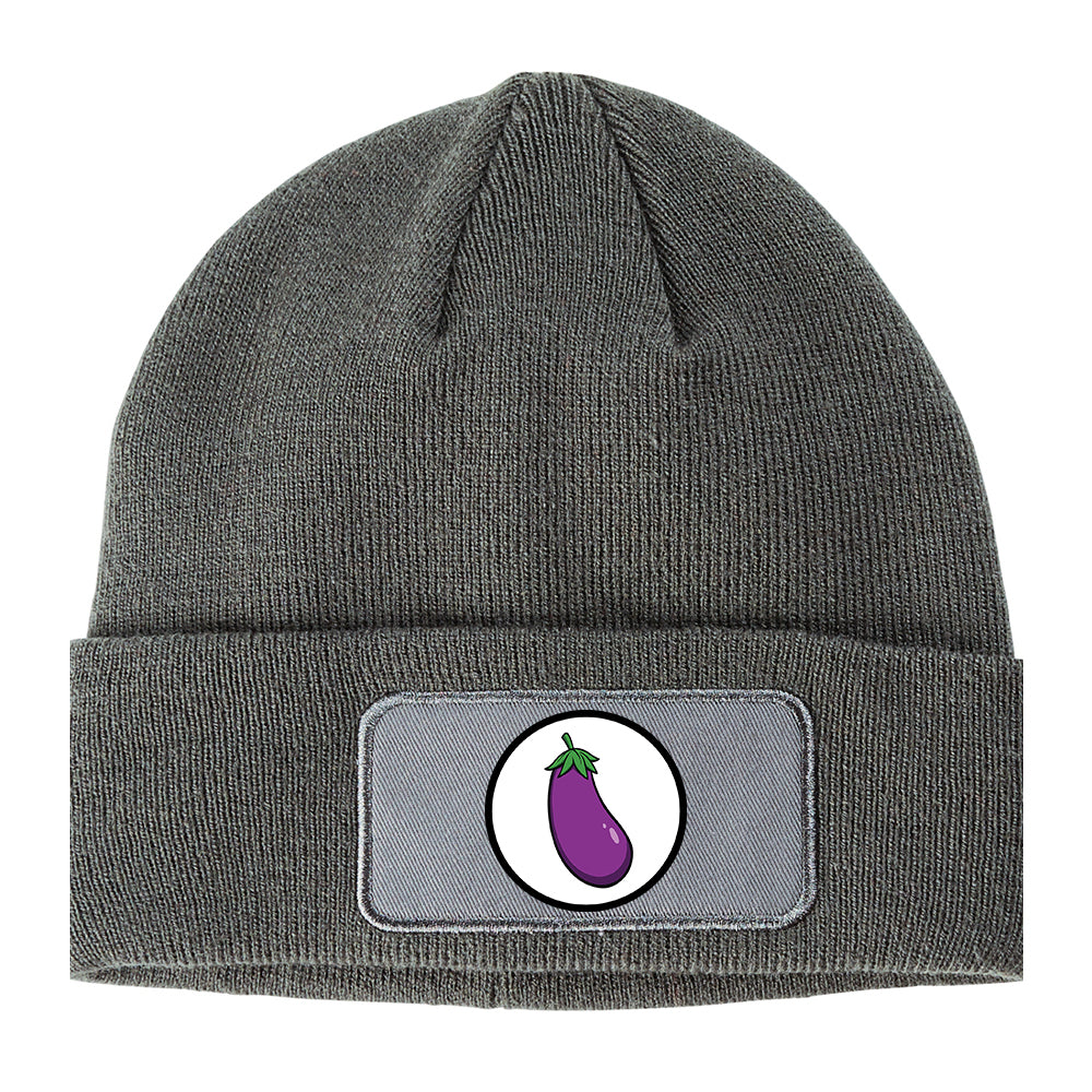 Eggplant Symbol Winter Knit Adult Beanie Hat Grey