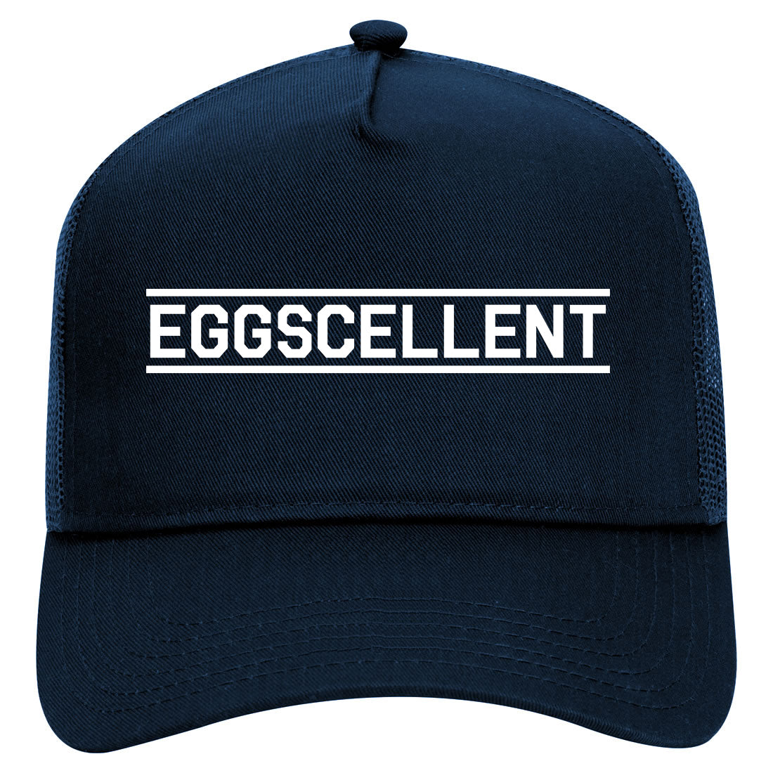 Eggscellent Funny Mens Mesh Trucker Hat Navy Blue