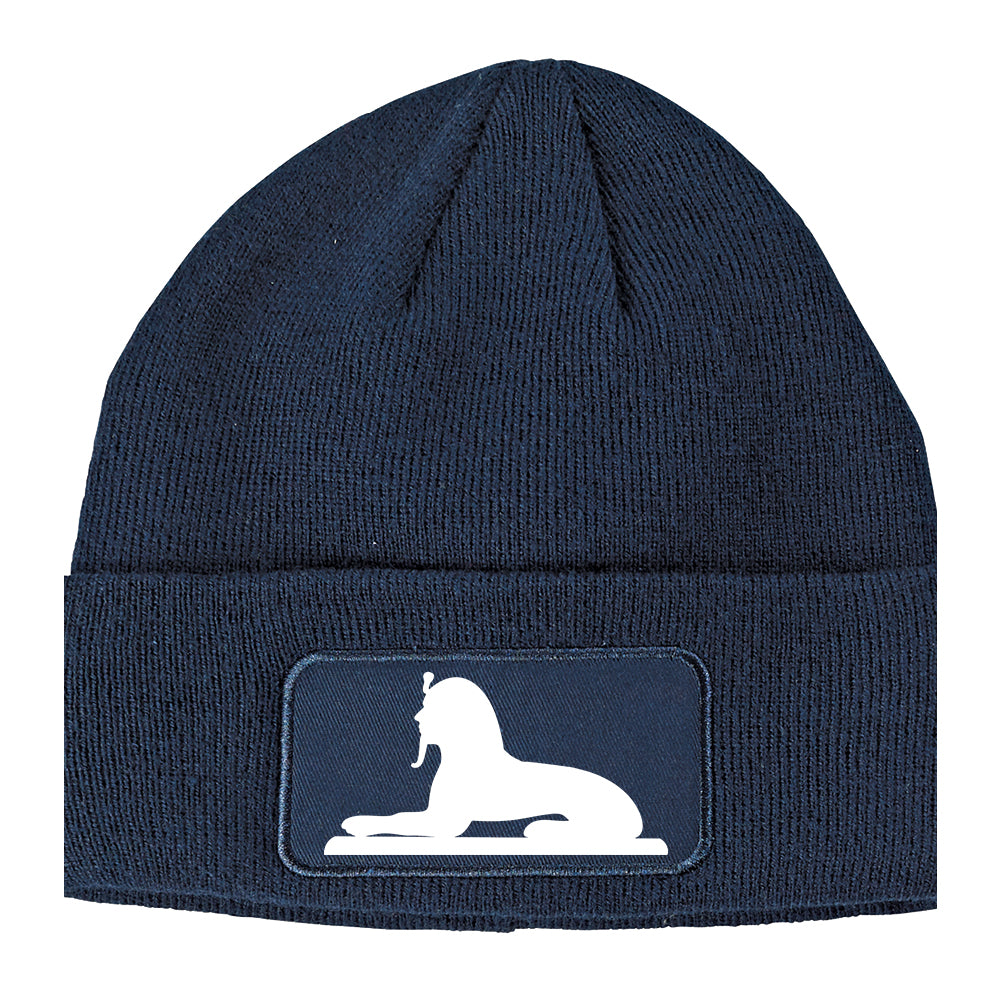 Egyptian Sphinx Winter Knit Adult Beanie Hat Navy Blue