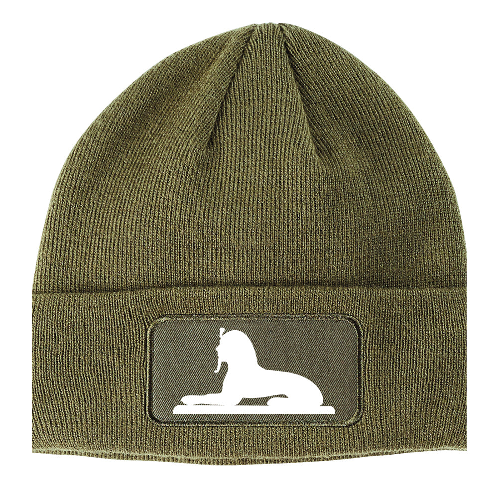 Egyptian Sphinx Winter Knit Adult Beanie Hat Olive Green
