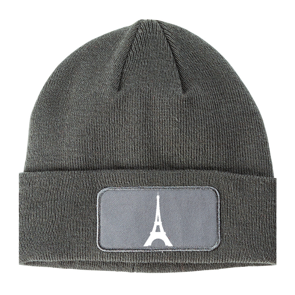 Eiffel Tower Paris Winter Knit Adult Beanie Hat Grey