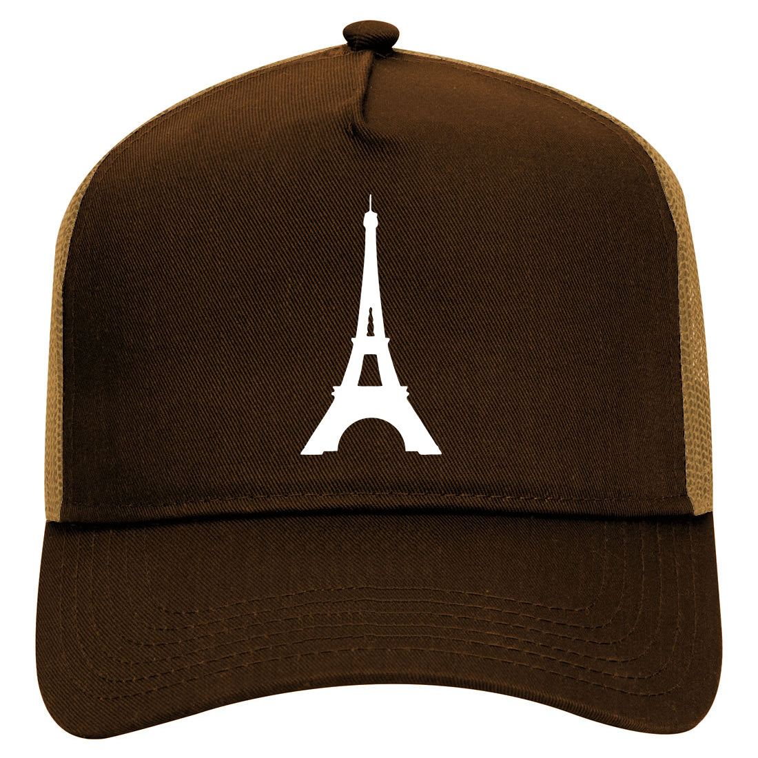 Eiffel Tower Paris Mens Mesh Trucker Hat Brown