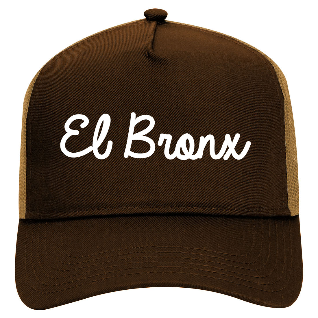 El Bronx Spanish Script Mens Mesh Trucker Hat Brown