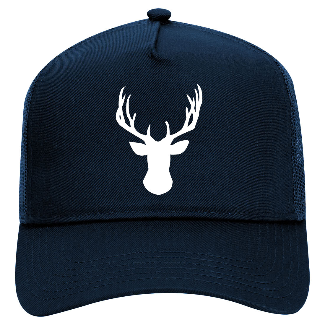 Elk Antler Deer Animal Mens Mesh Trucker Hat Navy Blue