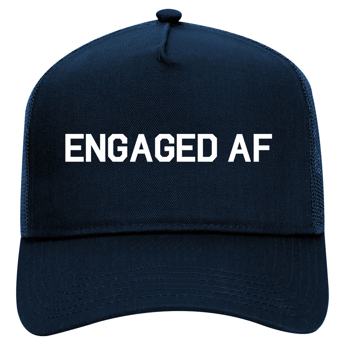 Engaged AF Fiance Mens Mesh Trucker Hat Navy Blue
