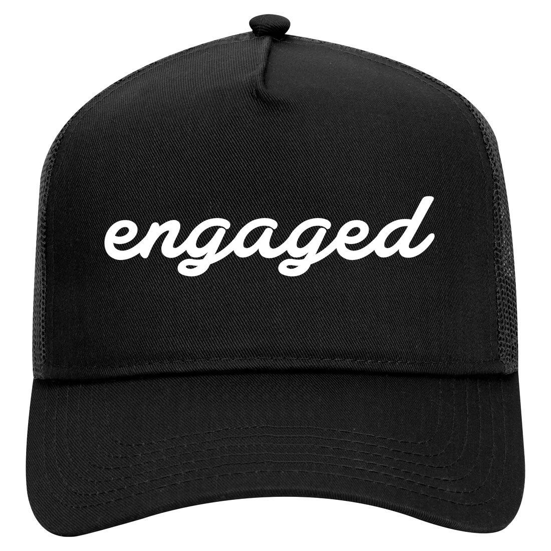 Engaged Script Mens Mesh Trucker Hat Black