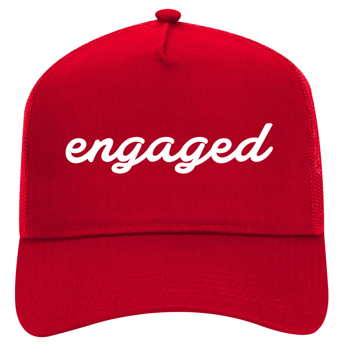 Engaged Script Mens Mesh Trucker Hat Red
