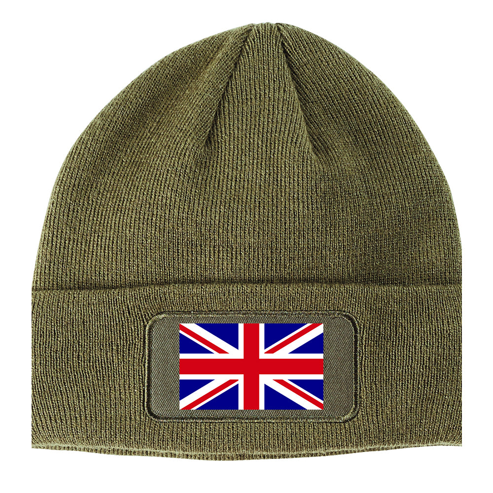 English England Flag Winter Knit Adult Beanie Hat Olive Green