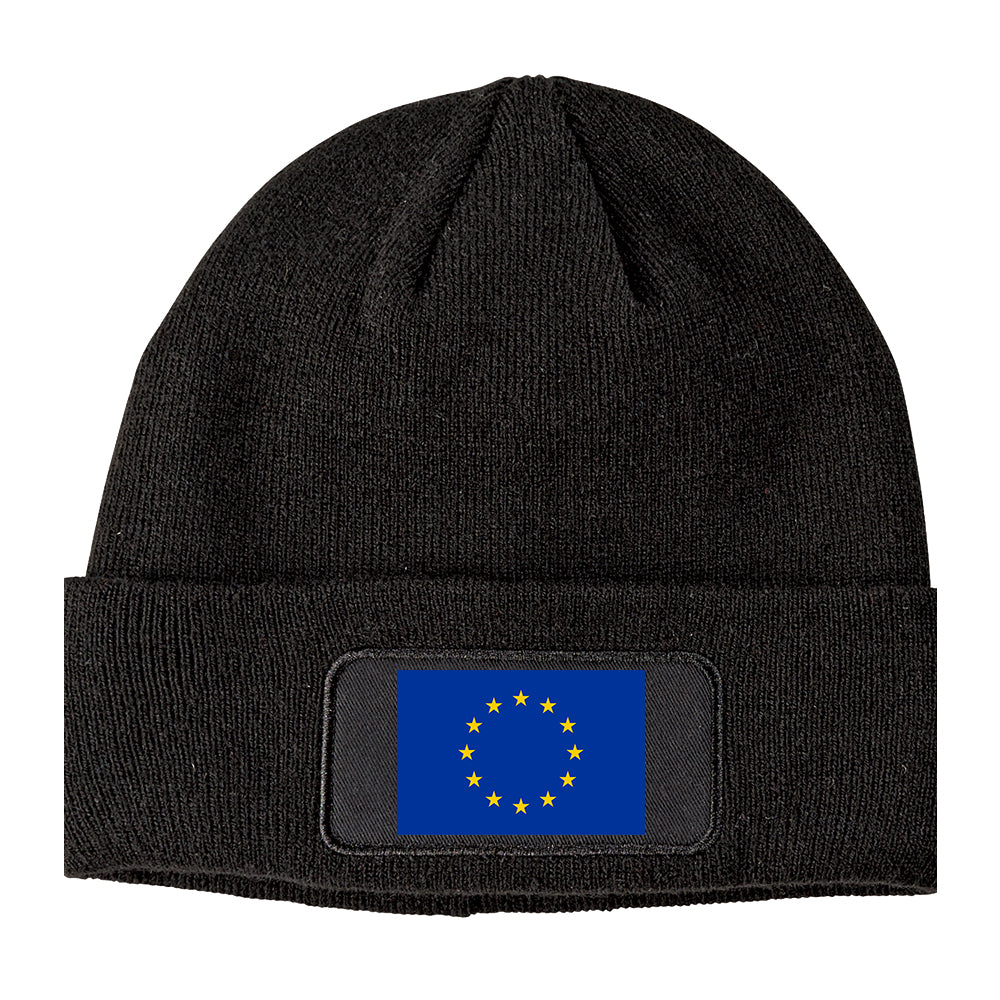 European Union Flag Winter Knit Adult Beanie Hat Black