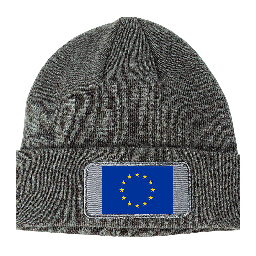 European Union Flag Winter Knit Adult Beanie Hat Grey