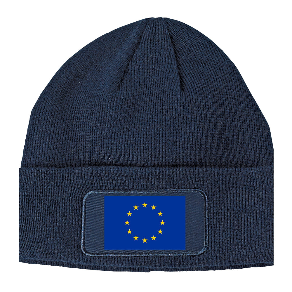 European Union Flag Winter Knit Adult Beanie Hat Navy Blue