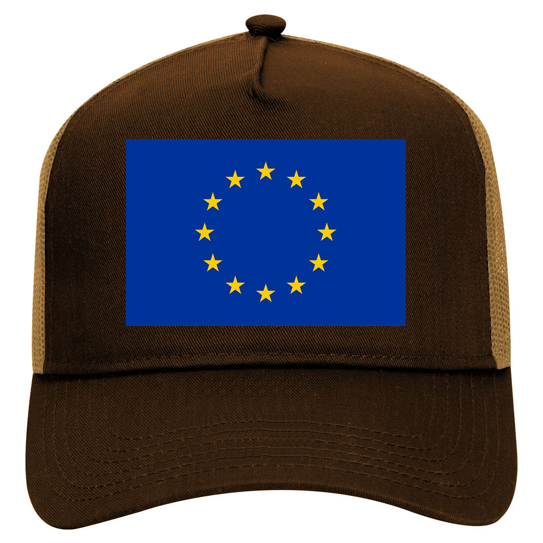 European Union Flag Mens Mesh Trucker Hat Brown