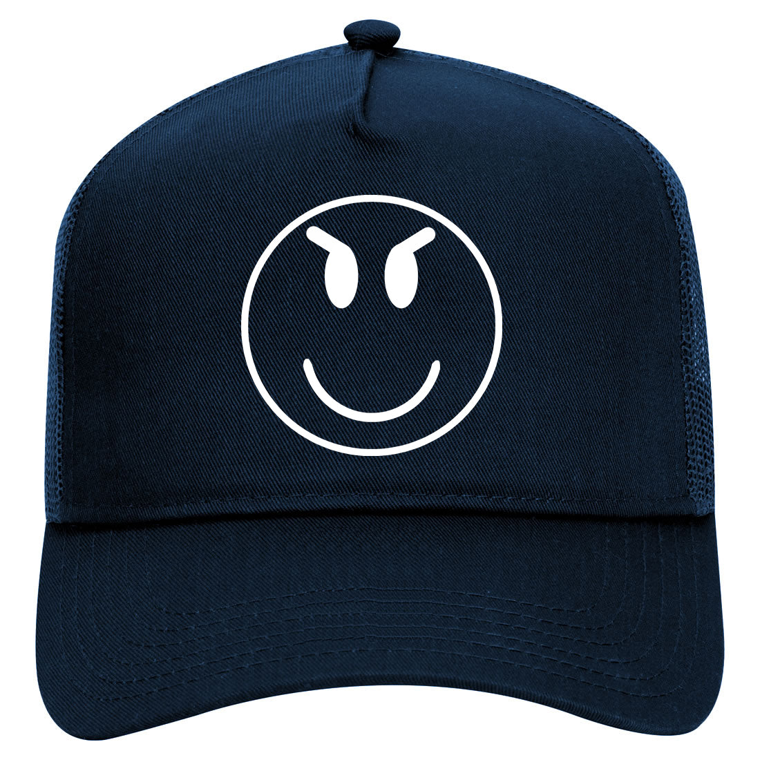 Evil Face Symbol Mens Mesh Trucker Hat Navy Blue