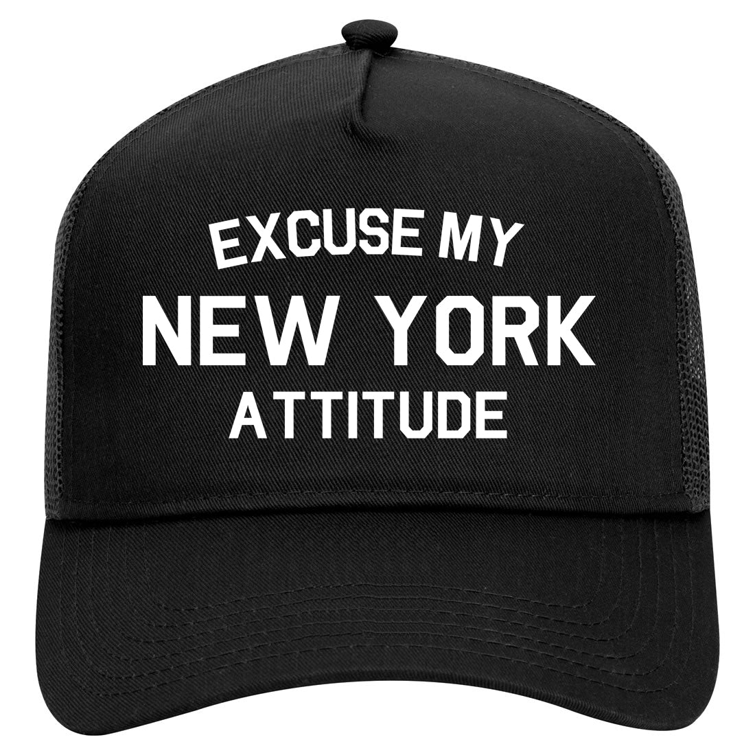 Excuse My New York Attitude Mens Mesh Trucker Hat Black
