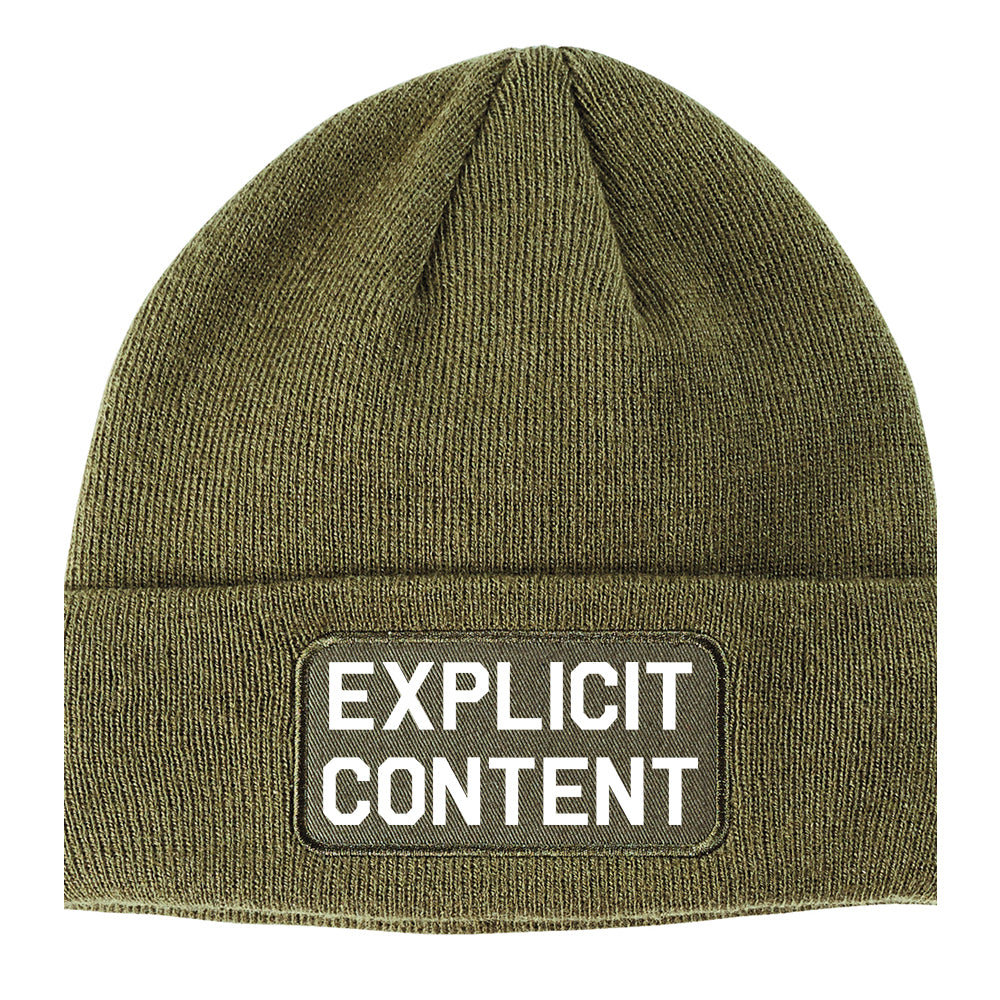 Explicit Content Winter Knit Adult Beanie Hat Olive Green