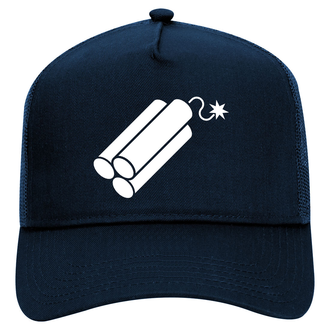Explosive Bomb Mens Mesh Trucker Hat Navy Blue
