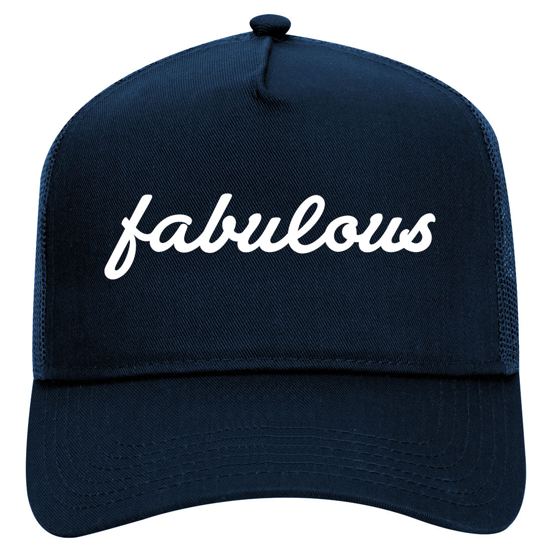 Fabulous Script Mens Mesh Trucker Hat Navy Blue