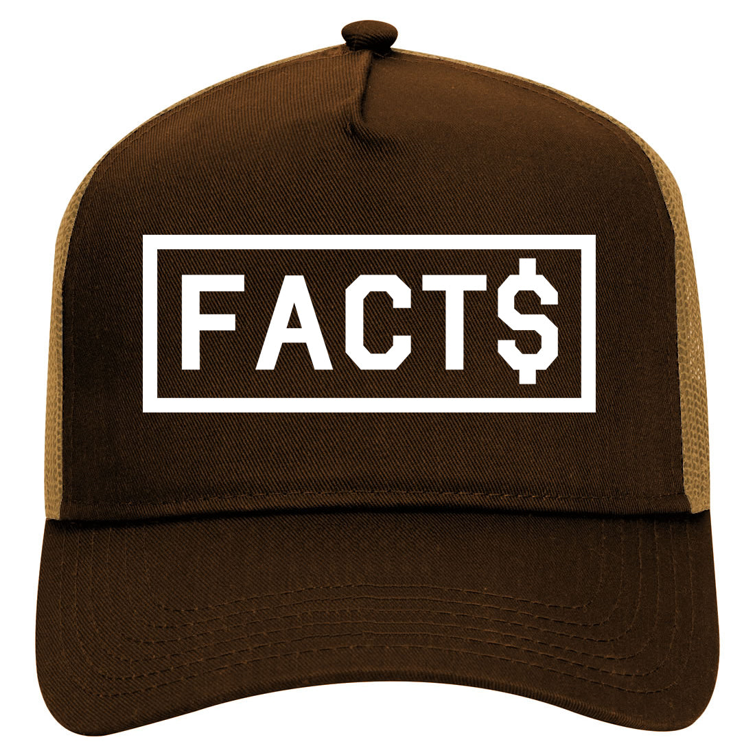 Facts Money Sign Box Mens Mesh Trucker Hat Brown