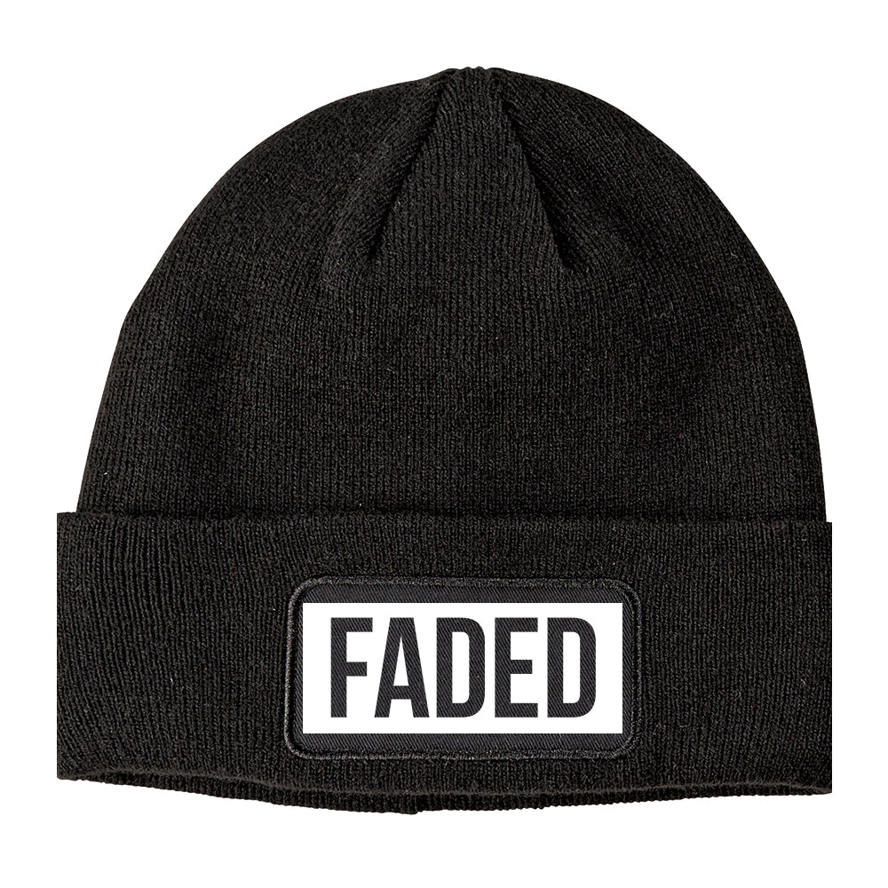Faded High Box Logo Winter Knit Adult Beanie Hat Black