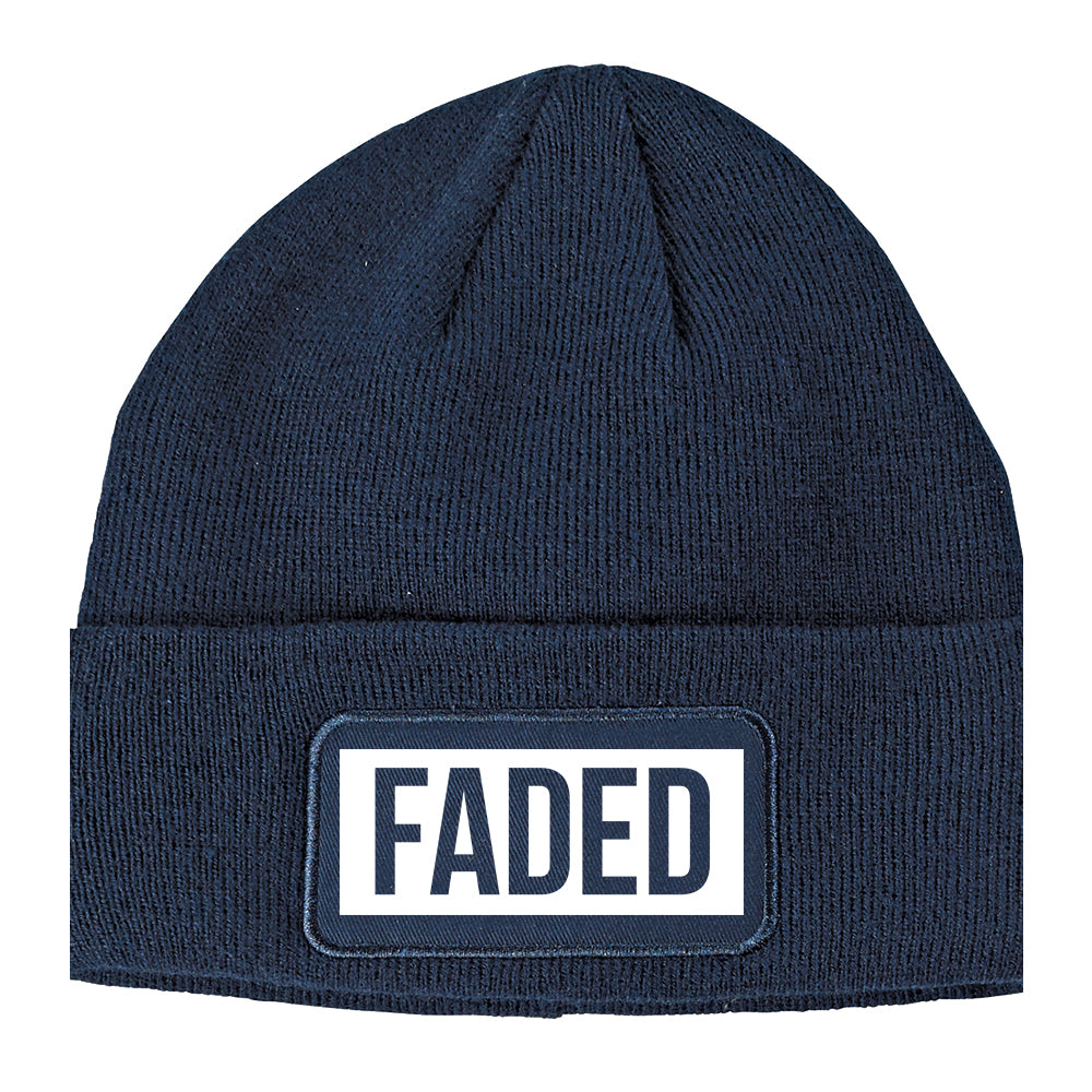 Faded High Box Logo Winter Knit Adult Beanie Hat Navy Blue