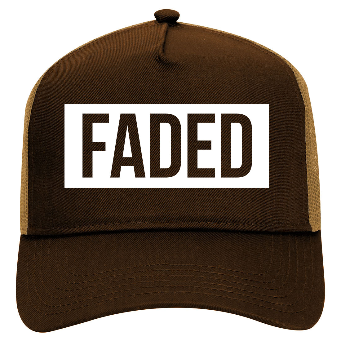 Faded High Box Logo Mens Mesh Trucker Hat Brown