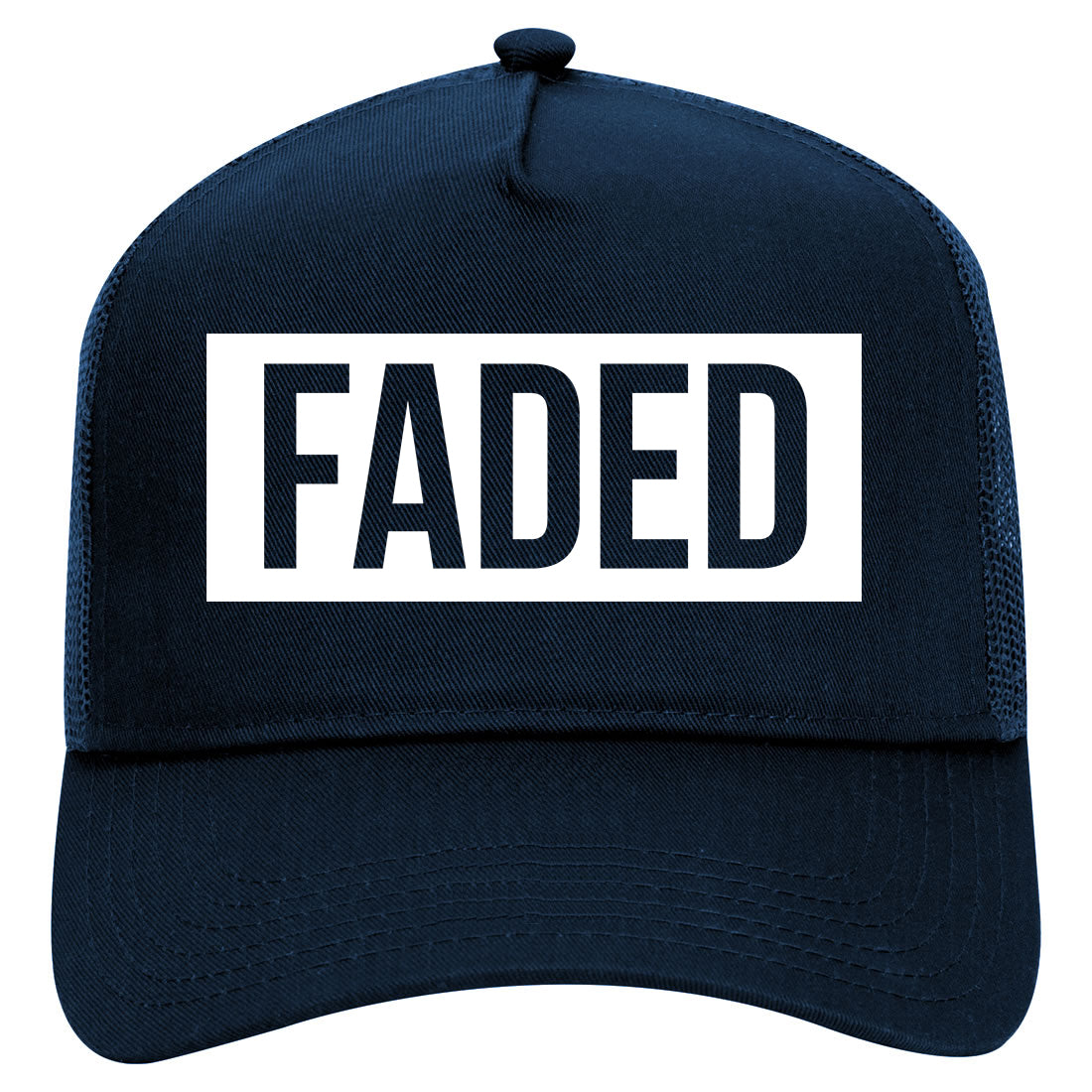 Faded High Box Logo Mens Mesh Trucker Hat Navy Blue