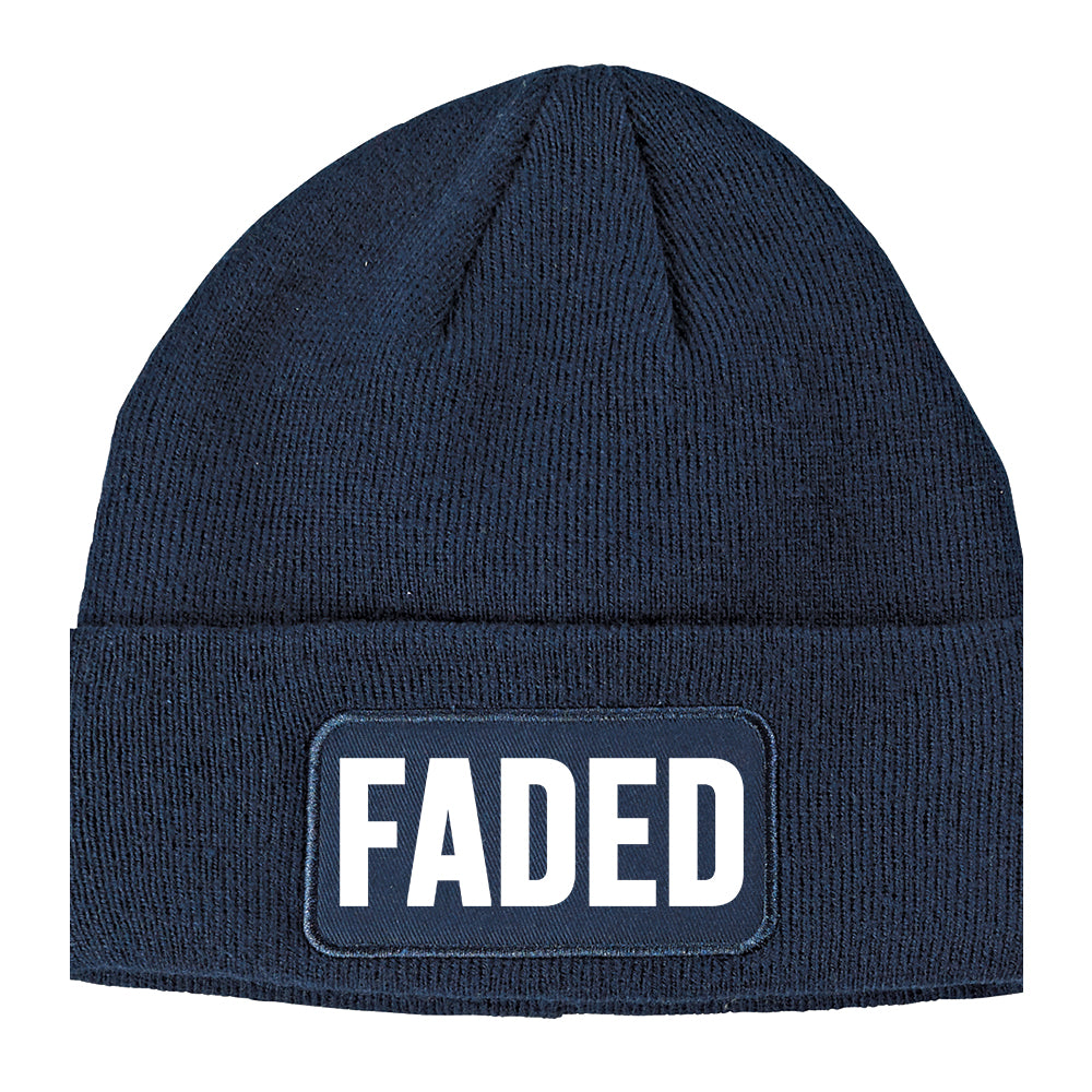 Faded High Letters Winter Knit Adult Beanie Hat Navy Blue