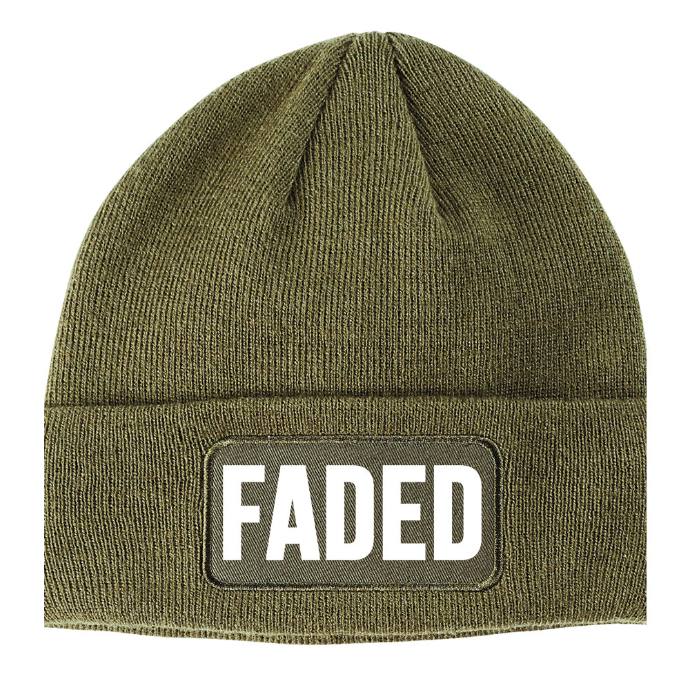 Faded High Letters Winter Knit Adult Beanie Hat Olive Green