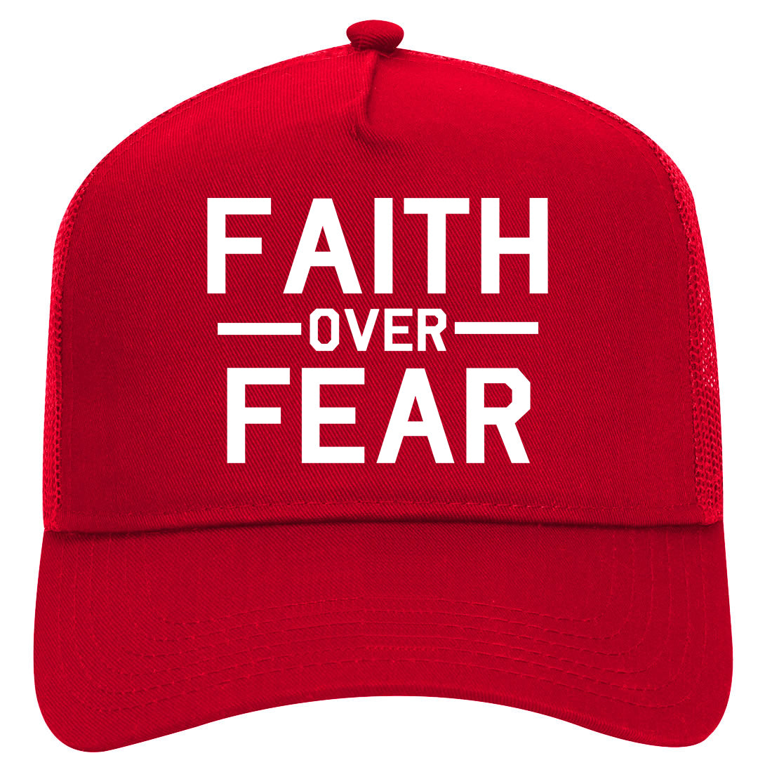 Faith Over Fear Mens Mesh Trucker Hat Red