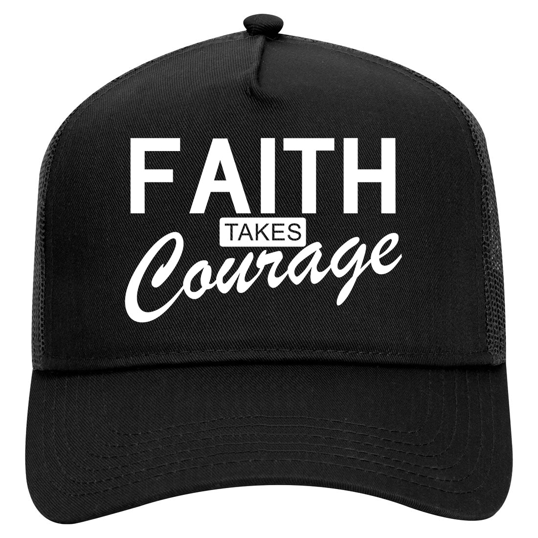 Faith Takes Courage Religious Mens Mesh Trucker Hat Black
