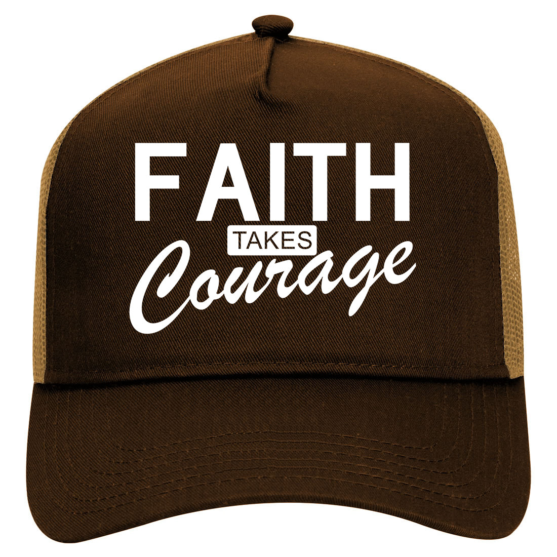 Faith Takes Courage Religious Mens Mesh Trucker Hat Brown