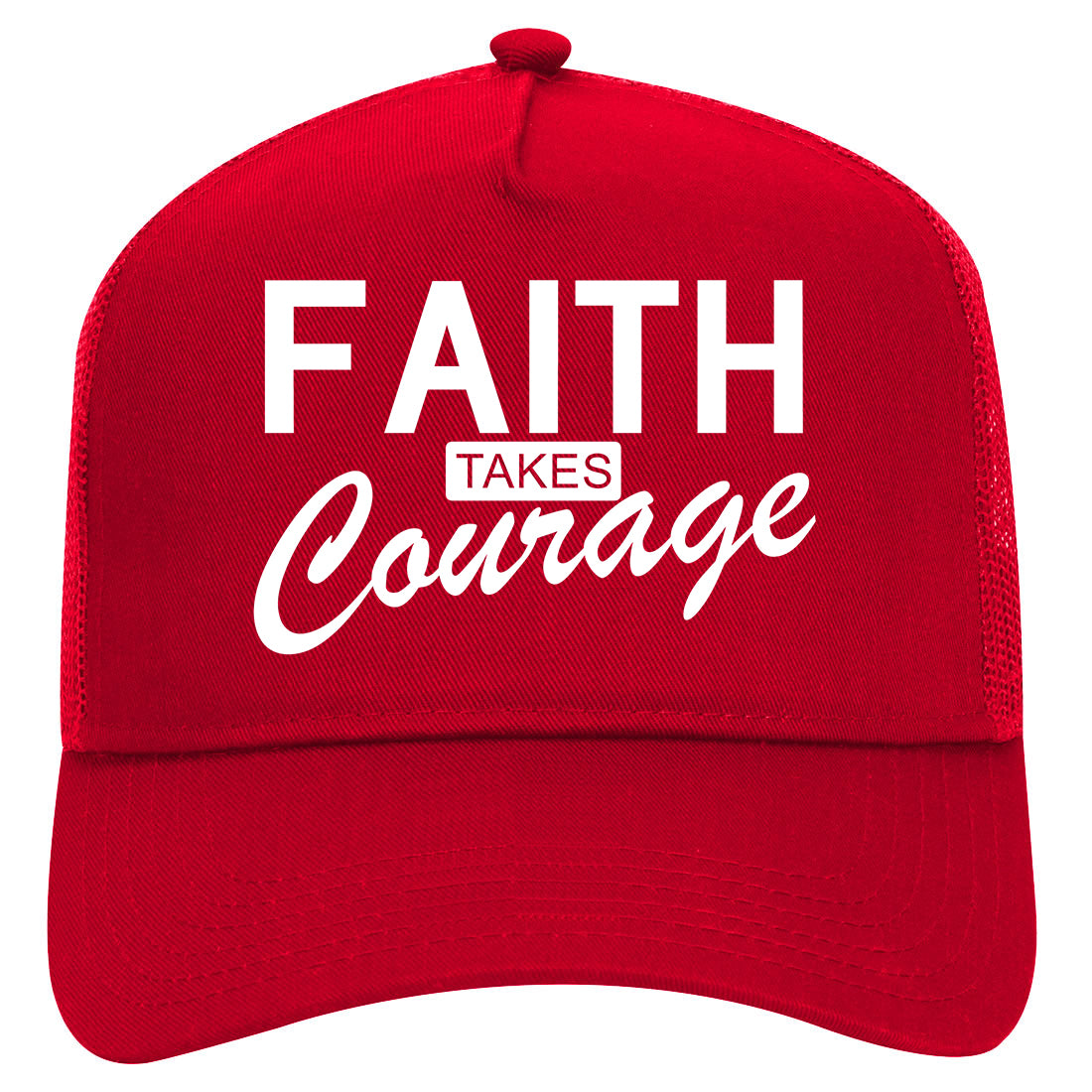 Faith Takes Courage Religious Mens Mesh Trucker Hat Red