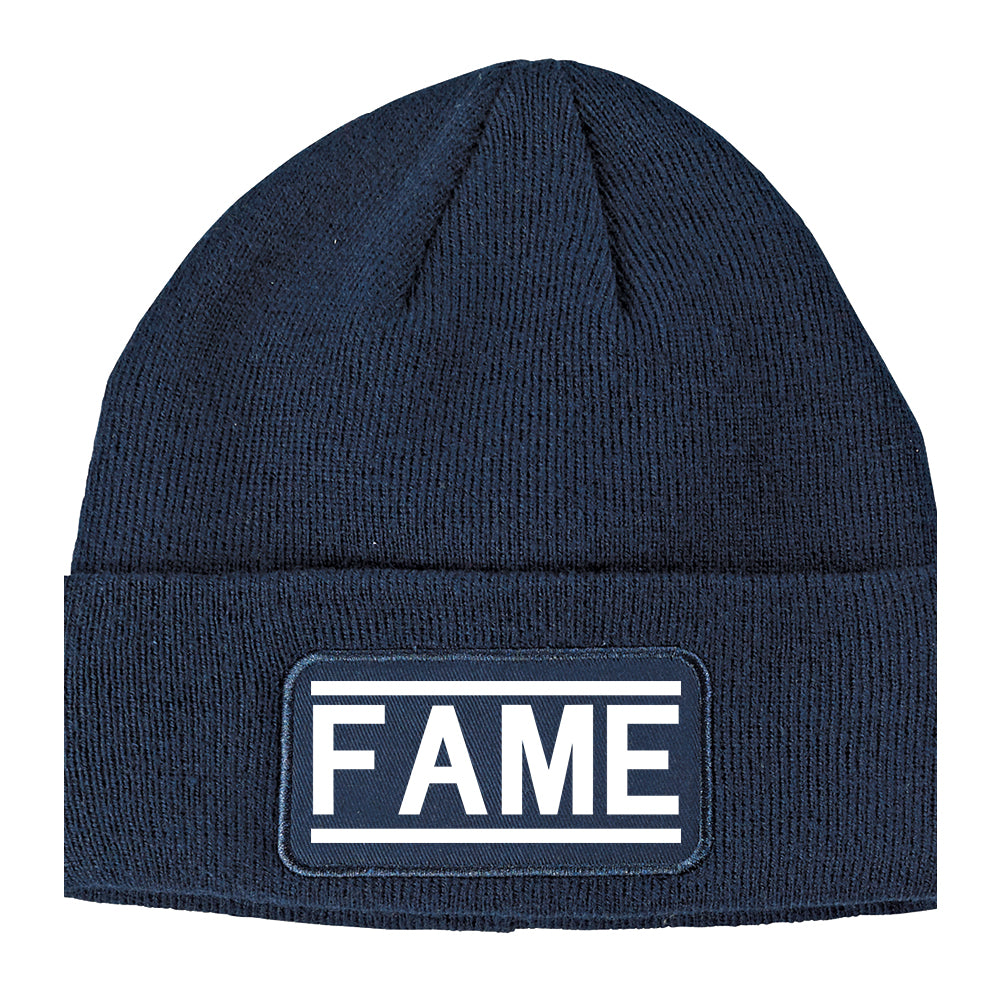 Fame Famous Winter Knit Adult Beanie Hat Navy Blue