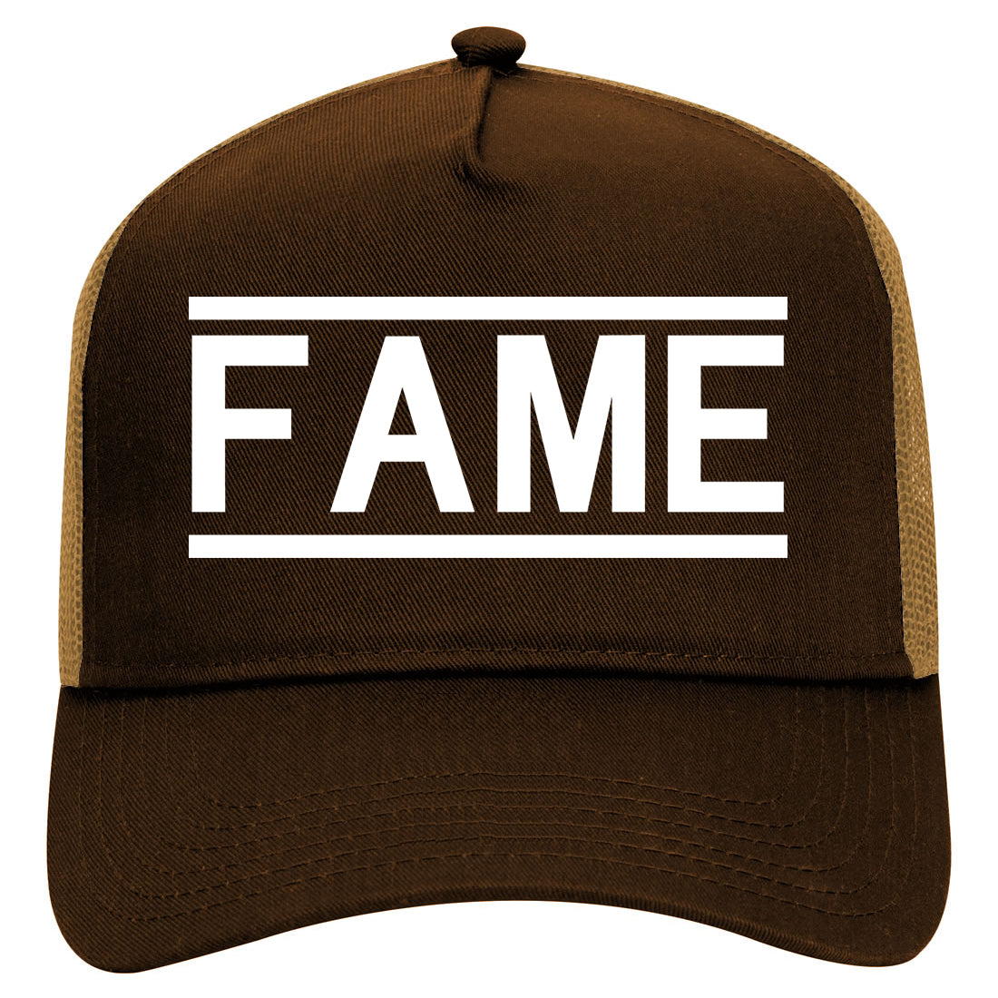 Fame Famous Mens Mesh Trucker Hat Brown