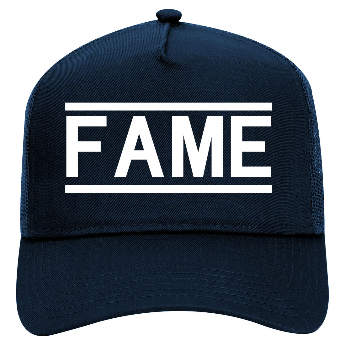 Fame Famous Mens Mesh Trucker Hat Navy Blue