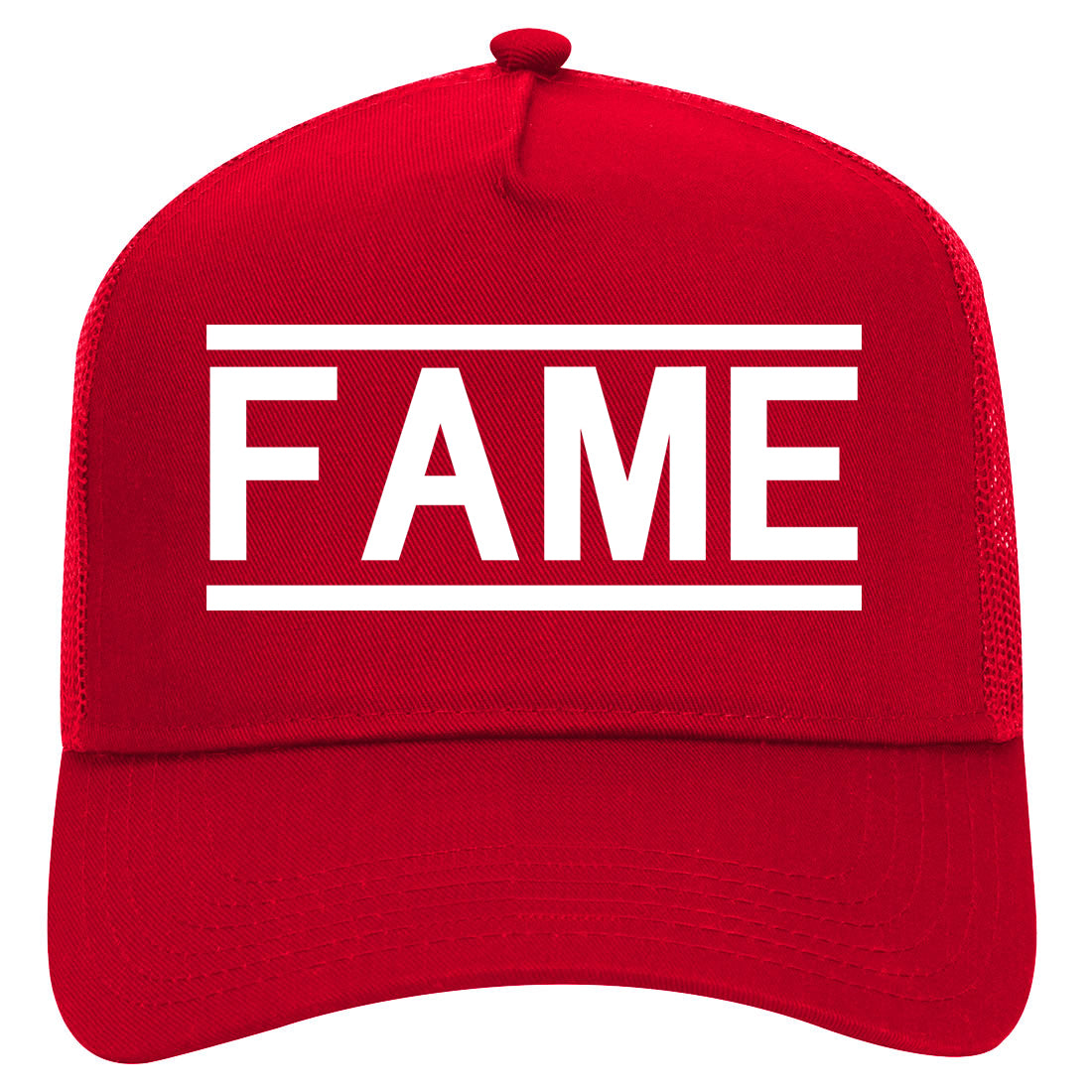 Fame Famous Mens Mesh Trucker Hat Red