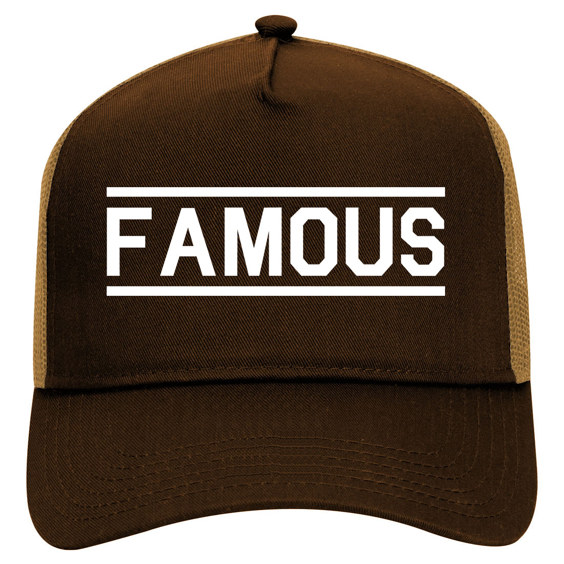 Famous Mens Mesh Trucker Hat Brown