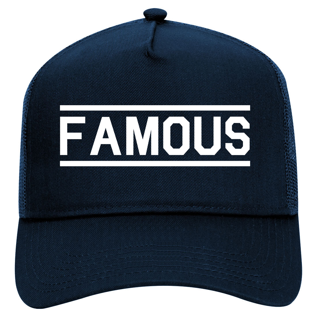 Famous Mens Mesh Trucker Hat Navy Blue