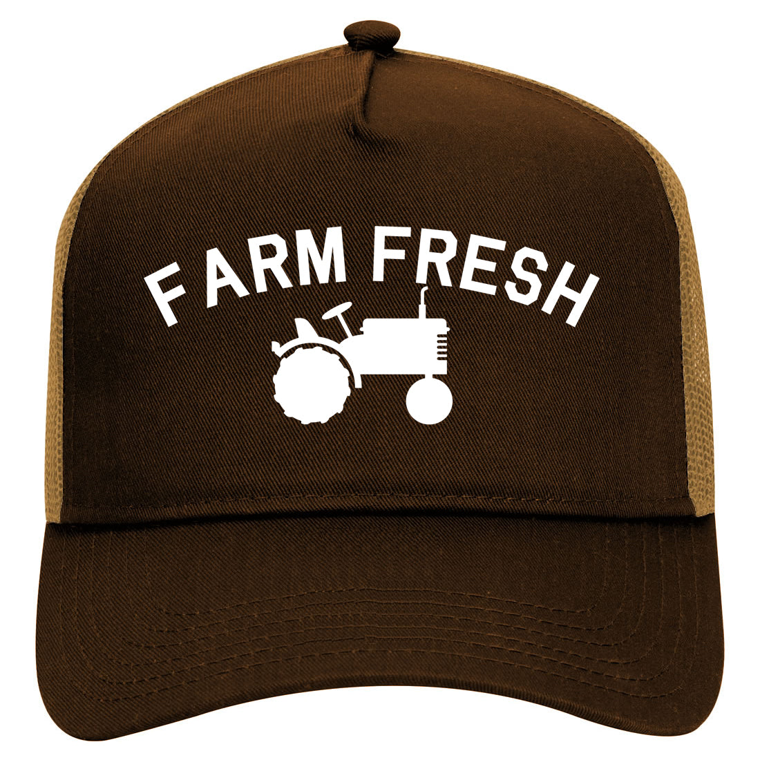 Farm Fresh Tractor Mens Mesh Trucker Hat Brown