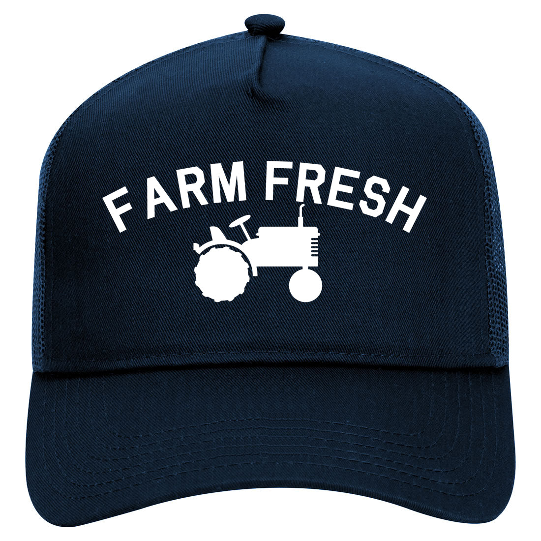Farm Fresh Tractor Mens Mesh Trucker Hat Navy Blue