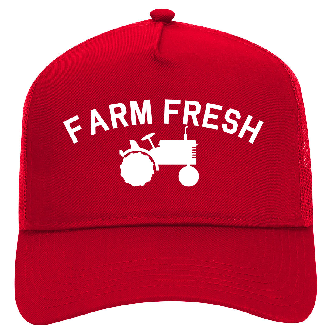 Farm Fresh Tractor Mens Mesh Trucker Hat Red