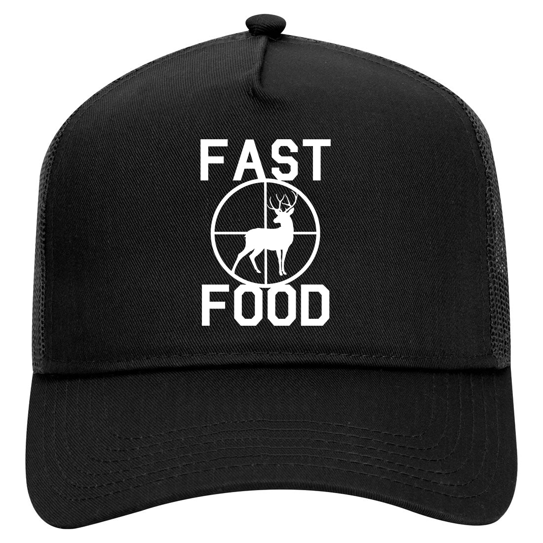 Fast Food Deer Hunting Mens Mesh Trucker Hat Black
