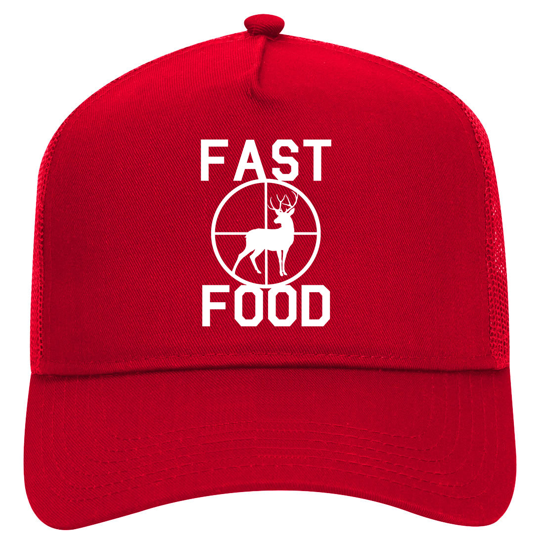 Fast Food Deer Hunting Mens Mesh Trucker Hat Red